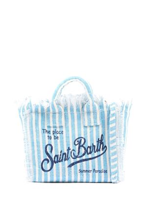 Borsa Vanity Mini in lino celeste con motivo a righe SAINT BARTH KIDS | VAMI00800398L